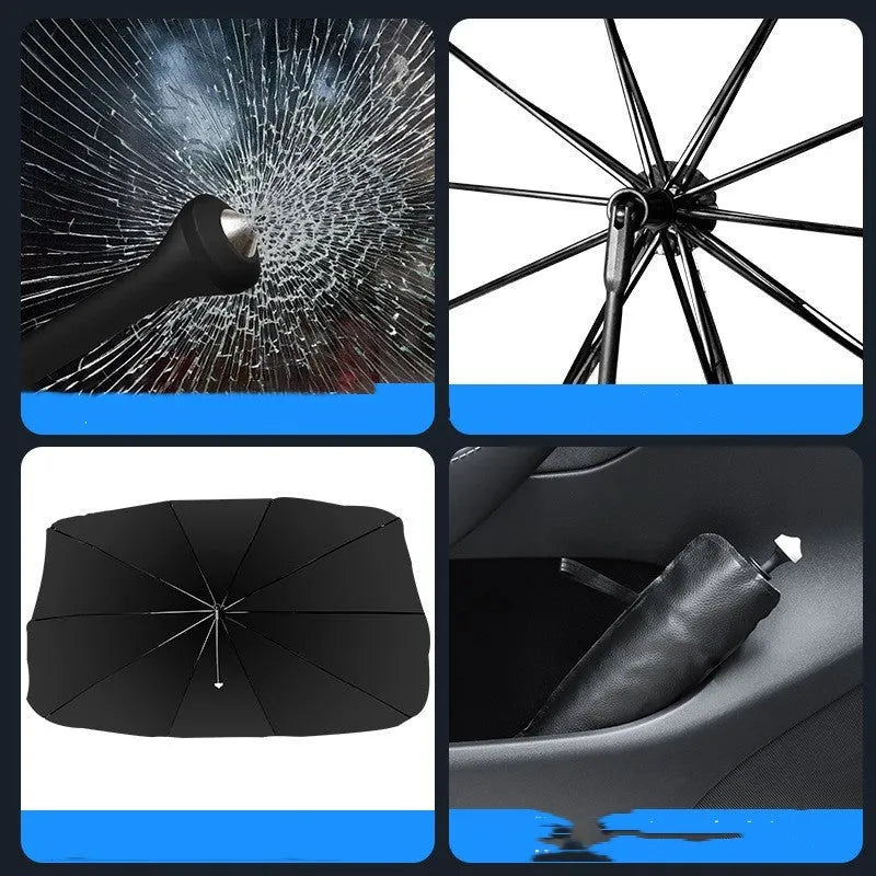 Universal vehicle ice crystal sun visor in silver tape, shown in beige and black pattern options.