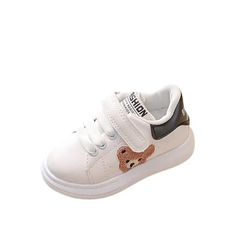 Baby Bear kids cartoon pattern sports shoes in black, green, or khaki with rubber sole