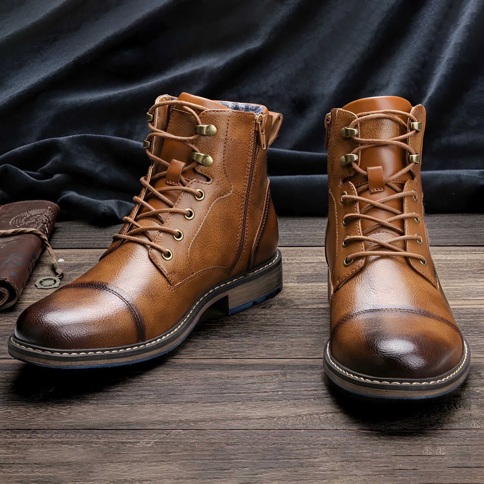 Mens high top vintage Martin boots with synthetic PU upper and rubber sole in AL604 colour