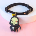 Halloween dog collar with glow-in-the-dark cartoon design in multiple sizes for pet costumes