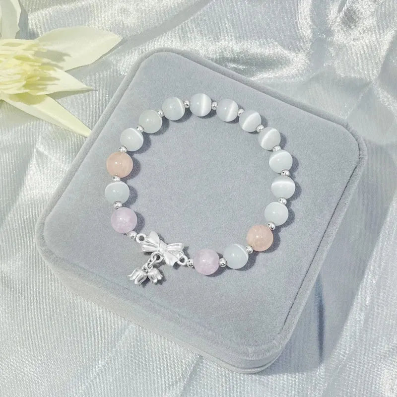 Lavender amethyst opal crystal bracelet with 10mm bowknot shape and electroplated finish