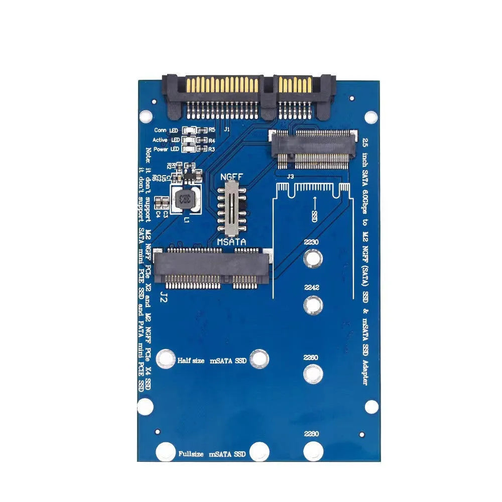 SATA3 to M.2 NGFF MSATA SSD conversion adapter card on circuit board, black or blue colour options