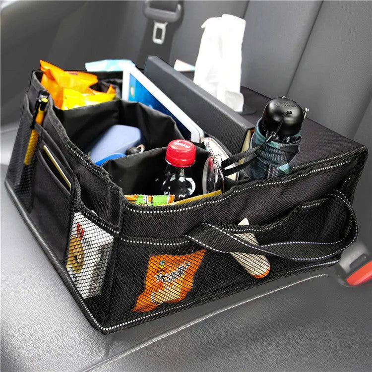 Black Oxford cloth car storage box with dimensions 33x33x16cm for vehicle boot organisation