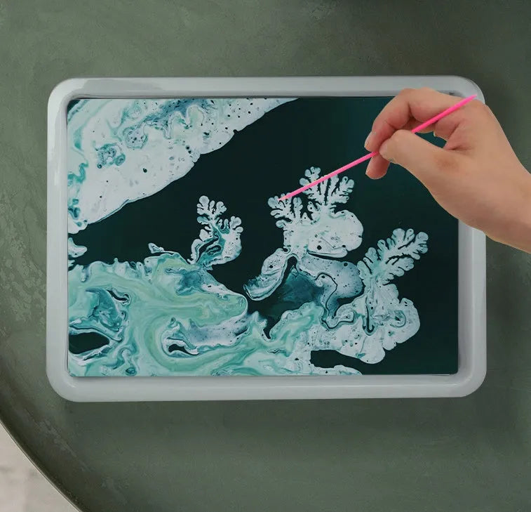 Hand painted doodle educational toy kit with gouache paints, drawing paper, and floating painting materials