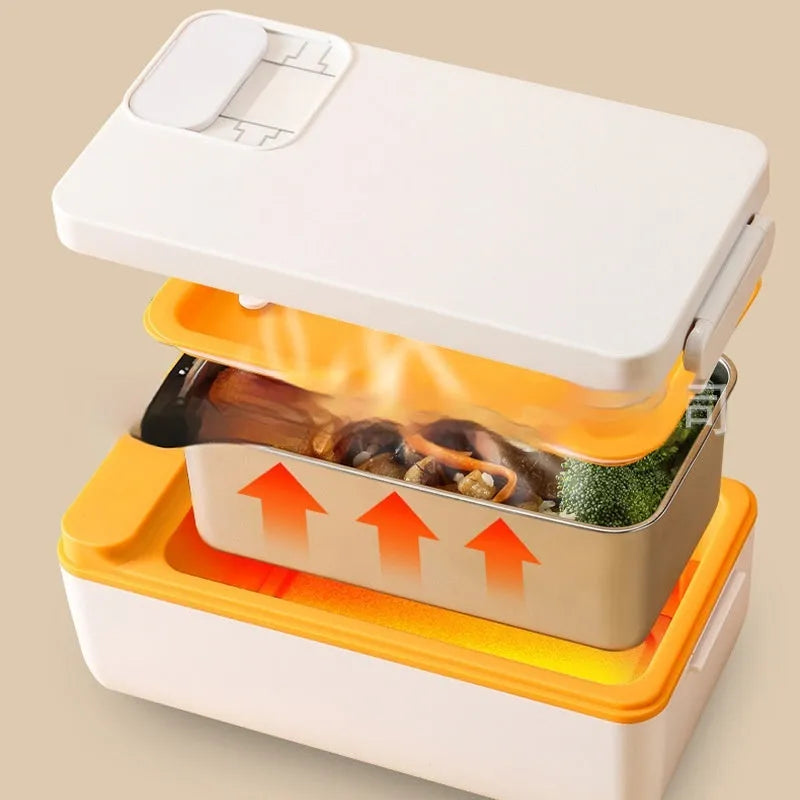 USB electric lunch box with 304 stainless steel liner, 40W heating, compact 245x90x124mm, available in Ivory White, Violet, Grass Green