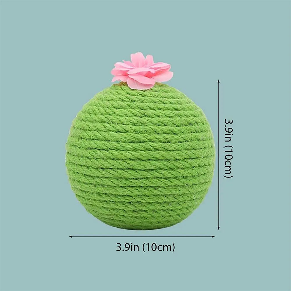 Green interactive cat toy with sisal scratcher and tumbler ball on tree tower base for indoor play