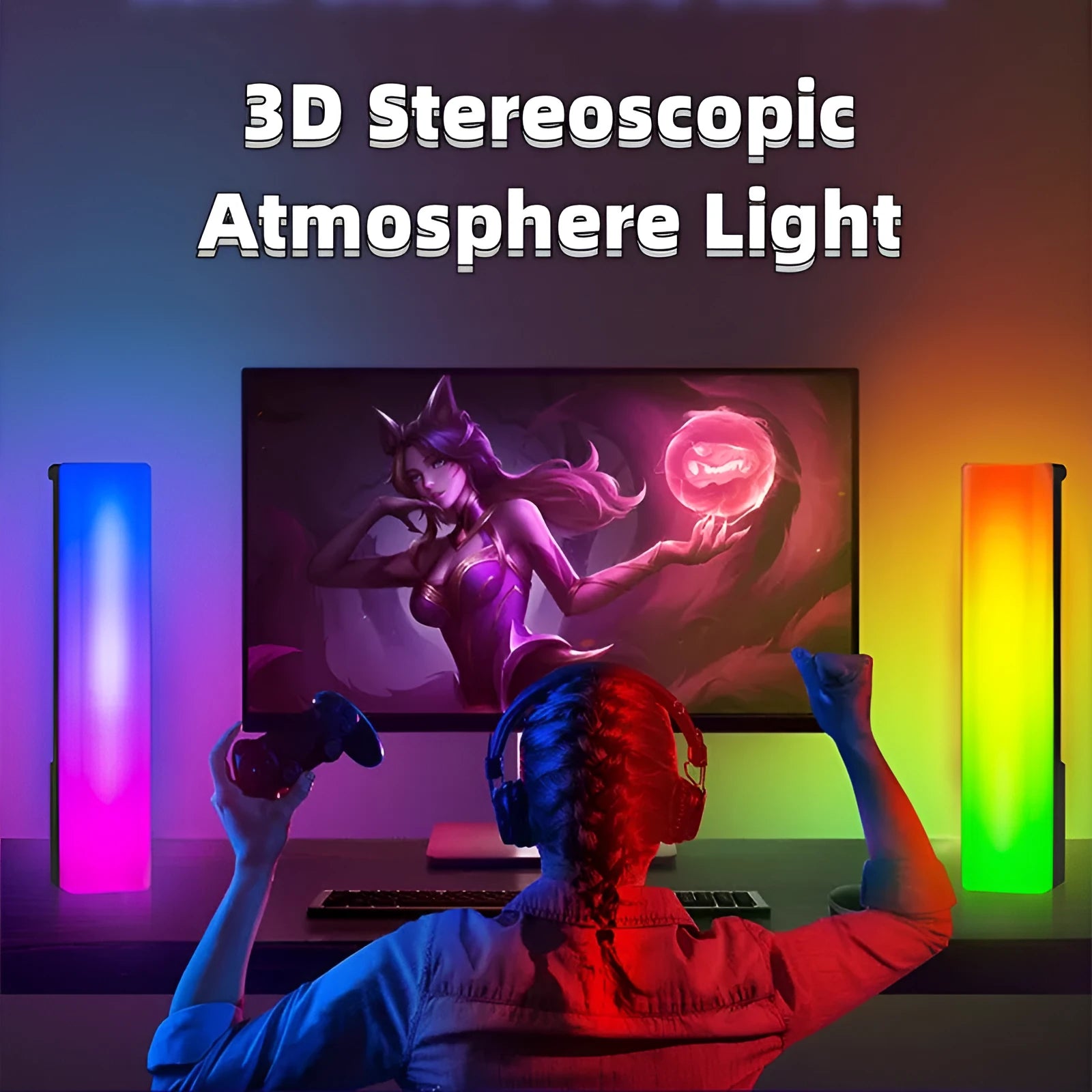 Black and white 3D RGB music-activated table lamp with USB cable