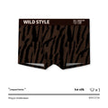 Men's leopard print boxer shorts made from knitted polyester fabric on a mid-waist mannequin.