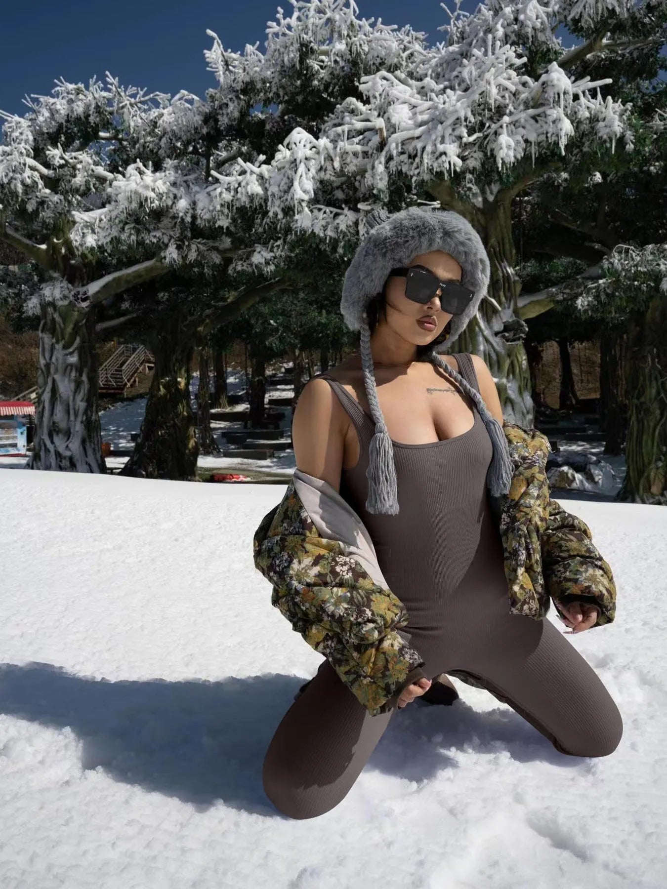 Women's long sleeve suspender tank top tights unitard in spandex, shown in a solid colour.
