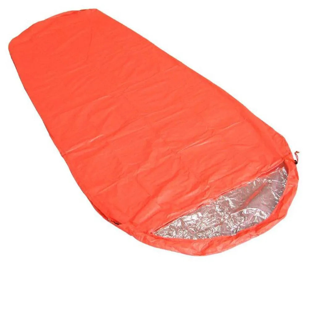 Orange thermal sleeping bag with 15D silver coated nylon plaid fabric for heat reflection insulation
