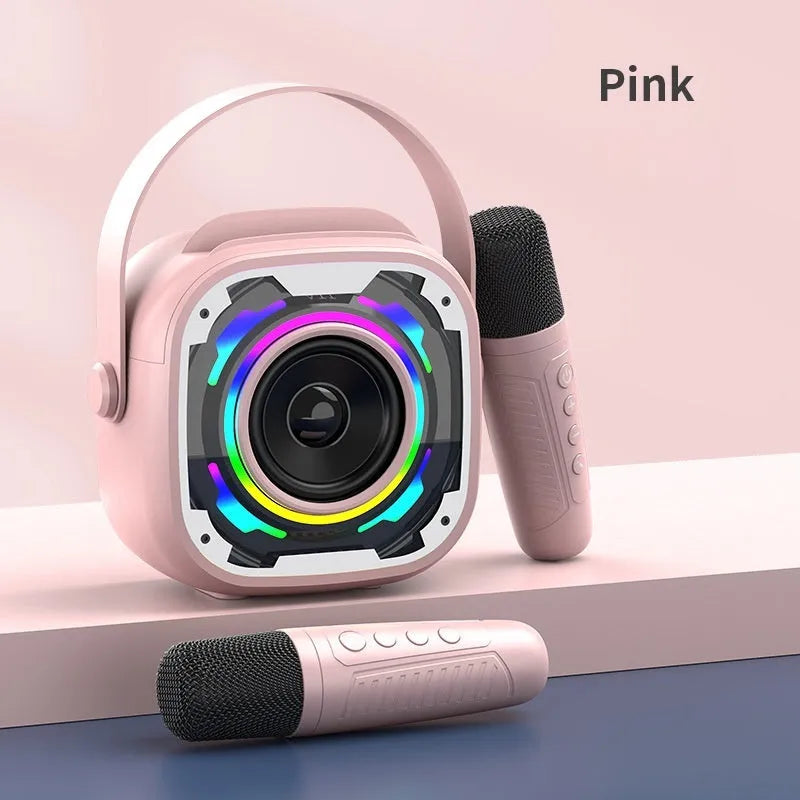 Portable wireless Bluetooth karaoke speaker with integrated microphone in V11 colours