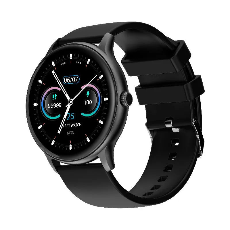 Blood pressure smart sports watch with 1.28-inch touch screen and silicone band in three colour options