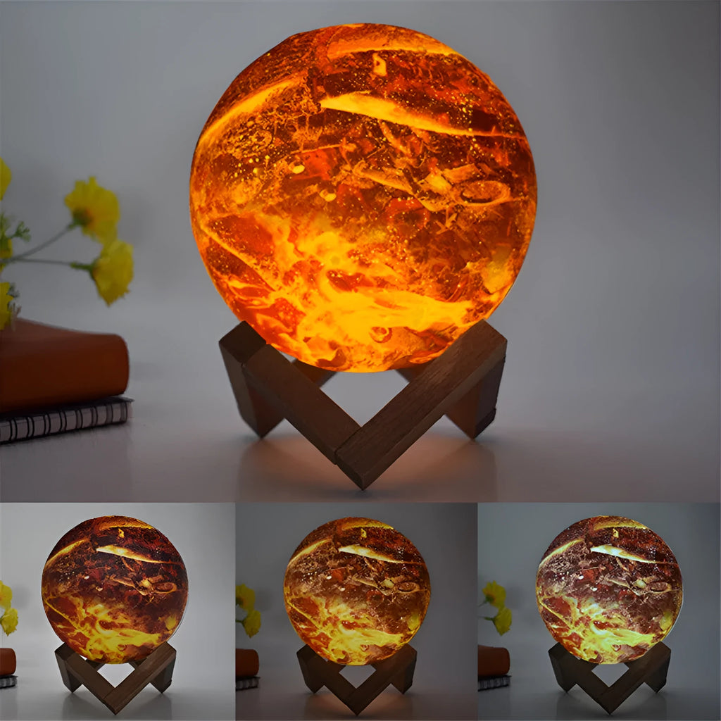 15 cm LED painted flame 3D night light with USB touch switch on a table