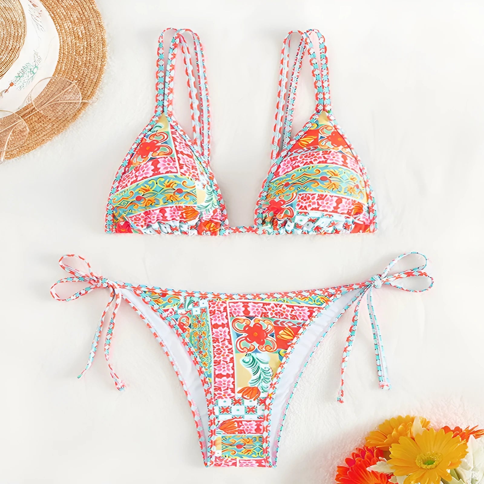 Women's lace-up front swimsuit with backless design in polyester fabric for swimming