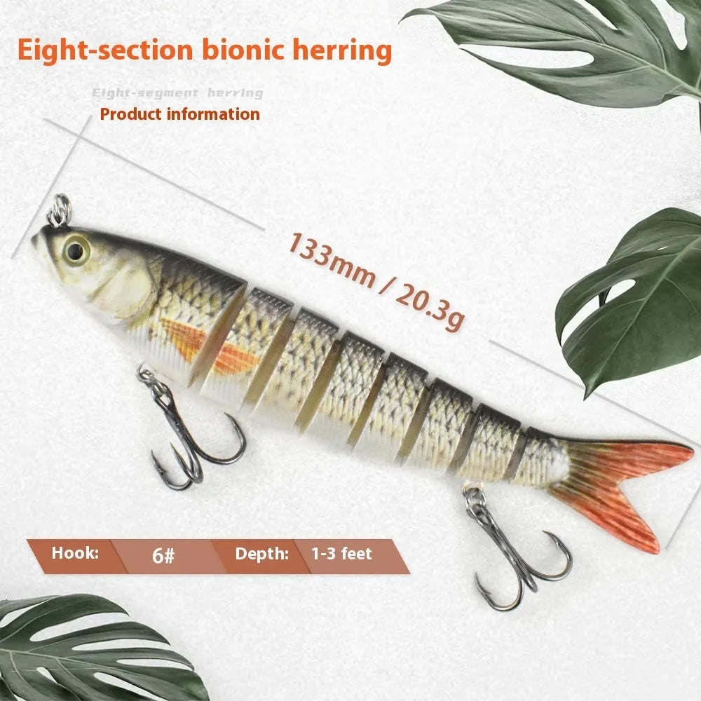 133mm bionic hard bait fishing lure showing detailed finish, part of an eight-colour available range.