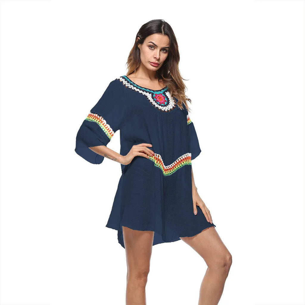 Women's crocheted ethnic style sun protection clothing for beach and swimming sports