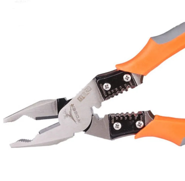 Orange multi-function wire cutter pliers with alloy steel head and PVC grips