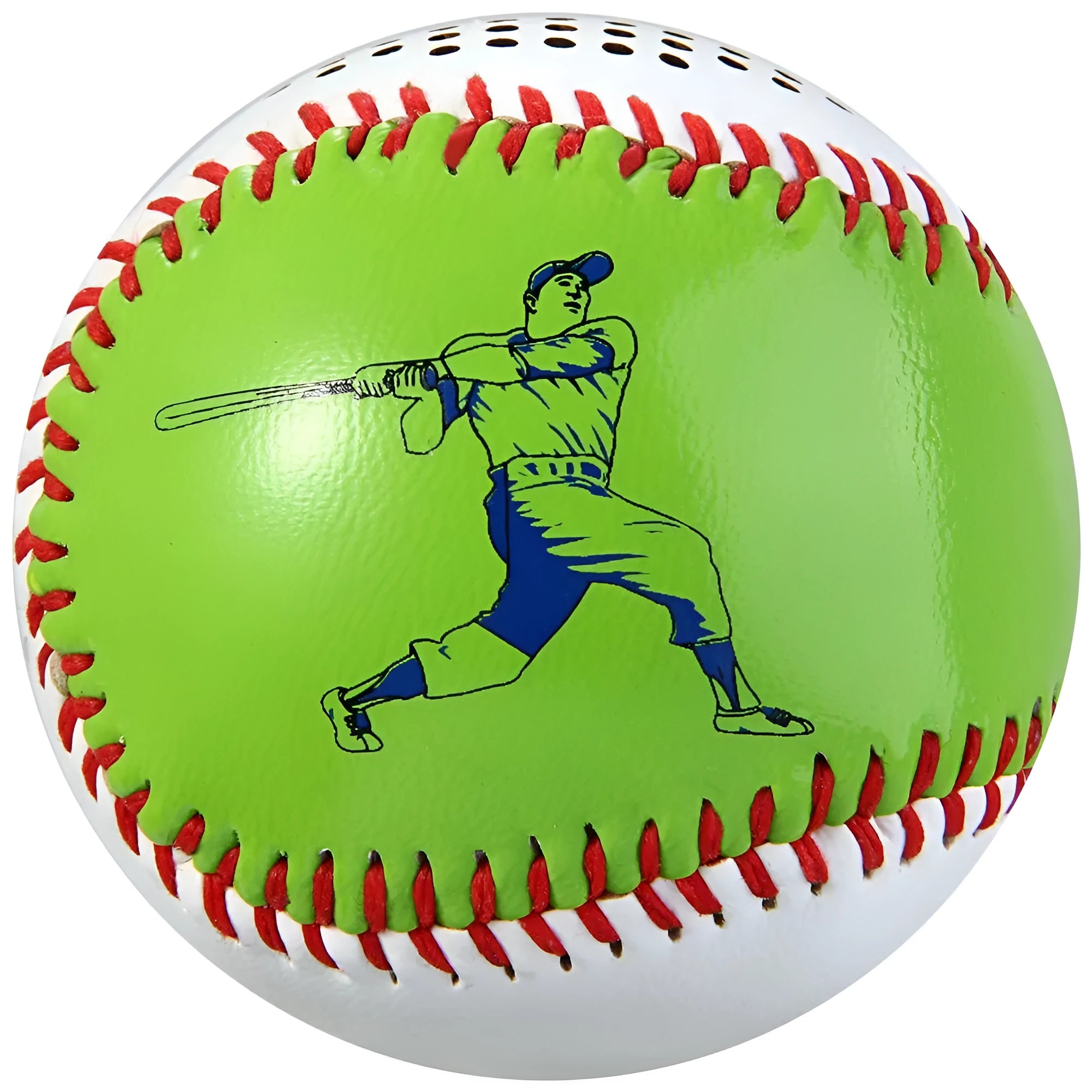 Baseball-shaped Bluetooth speaker in green, orange, or white colours with USB charging port