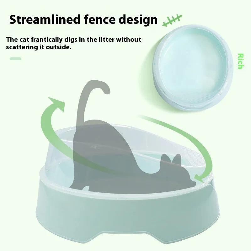 Round mint green PP plastic cat litter box with deodorant function on a white background.