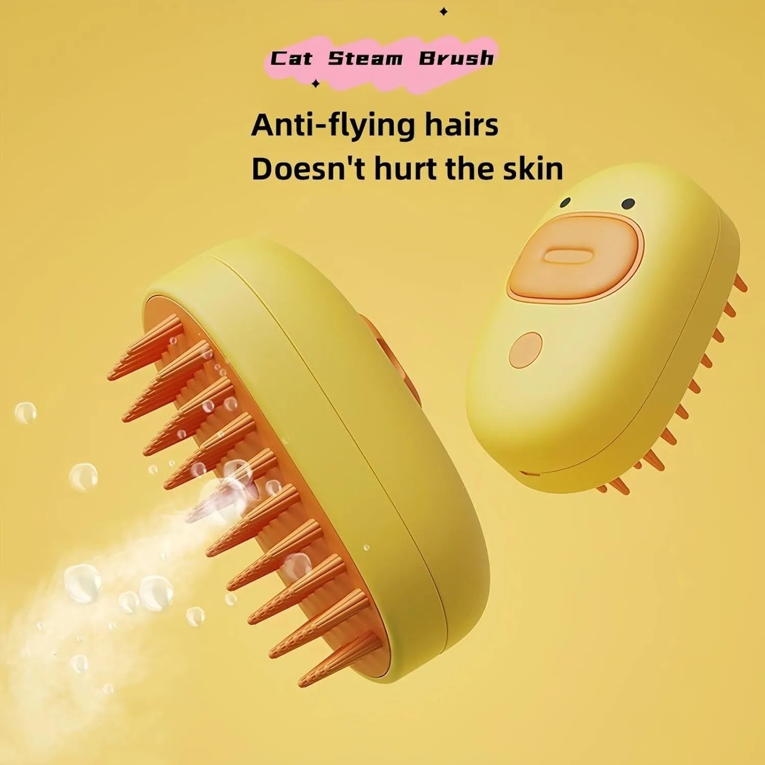 White rechargeable pet steam brush with rubber comb teeth and water tank