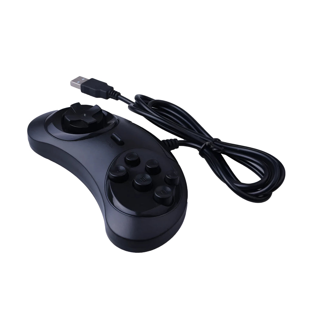 Black Sega USB PC game controller with 1.8 metre cable, dimensions 15.5 x 8.5 x 2.5 cm