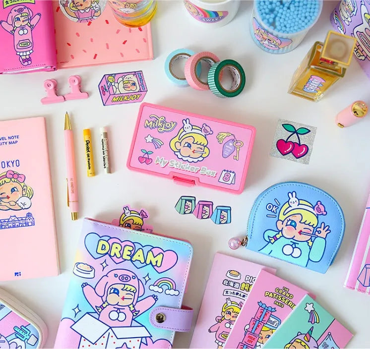 Korean-style cartoon PVC sticker set with 16 square designs and storage box for DIY decoration