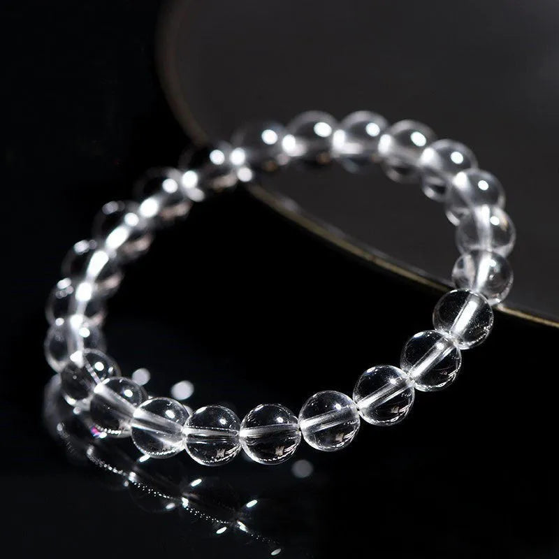 Natural old mine white crystal bracelet with geometric design and round beads