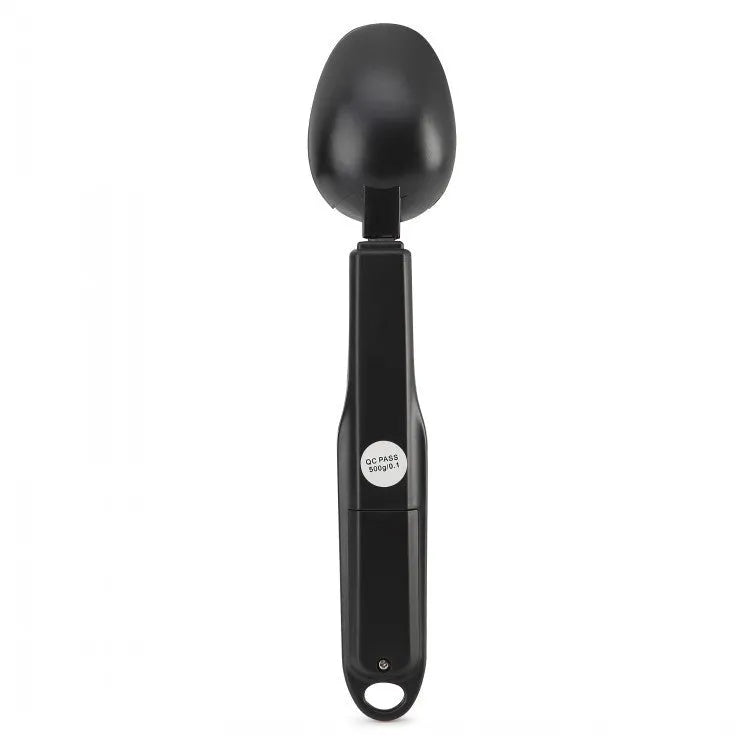 Stainless steel smart digital measuring spoon with a black LCD display showing weight measurement.