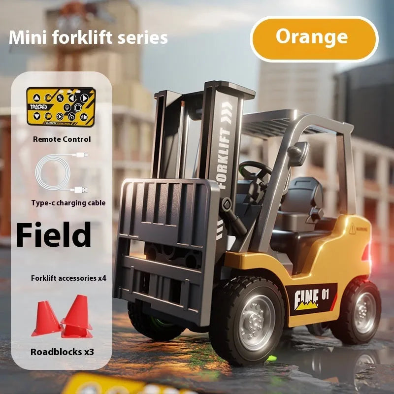 1:64 scale alloy Bluetooth remote control forklift toy with obstacle course accessories