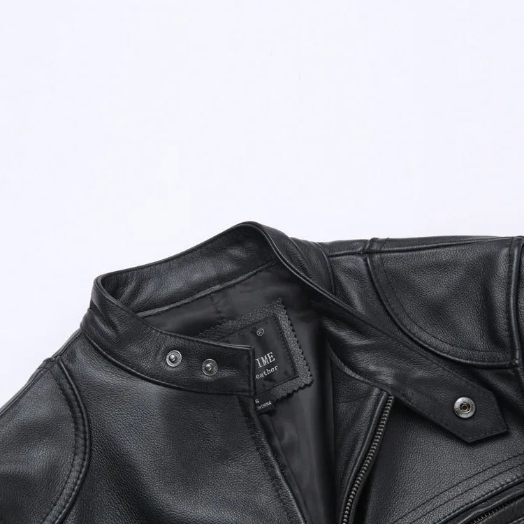 Men's black PU leather casual biker jacket with front zip, available in sizes M to 3XL