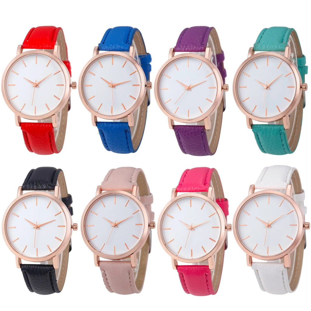 Square 35.5mm quartz watch with PU leather strap on wrist showing grey colour option