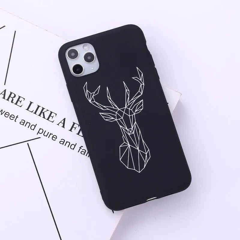 Animal line graffiti art TPU phone case for iPhone with painted cat, deer, horse designs