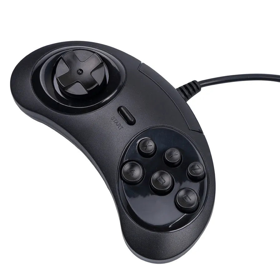Black Sega USB PC game controller with 1.8 metre cable, dimensions 15.5 x 8.5 x 2.5 cm