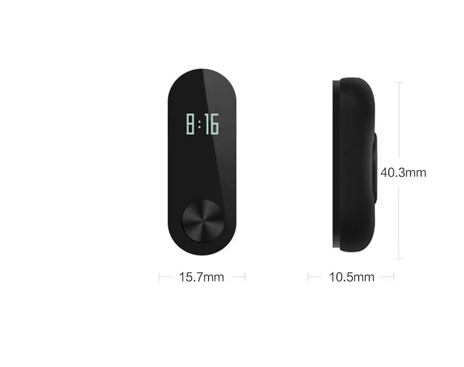 Xiaomi Mi Band 2 black smartband with OLED display on adjustable grey wrist strap.