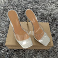 Women's black and silver fashion high heels with PVC soles available in sizes 34-43