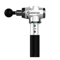Black and white cordless massage gun with deep tissue 12mm stroke.