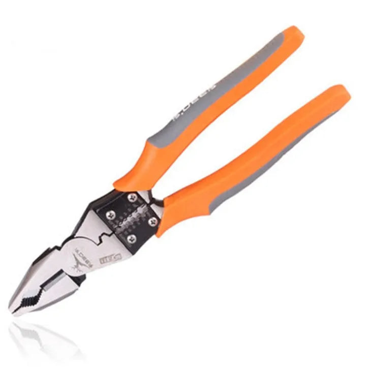 Orange multi-function wire cutter pliers with alloy steel head and PVC grips