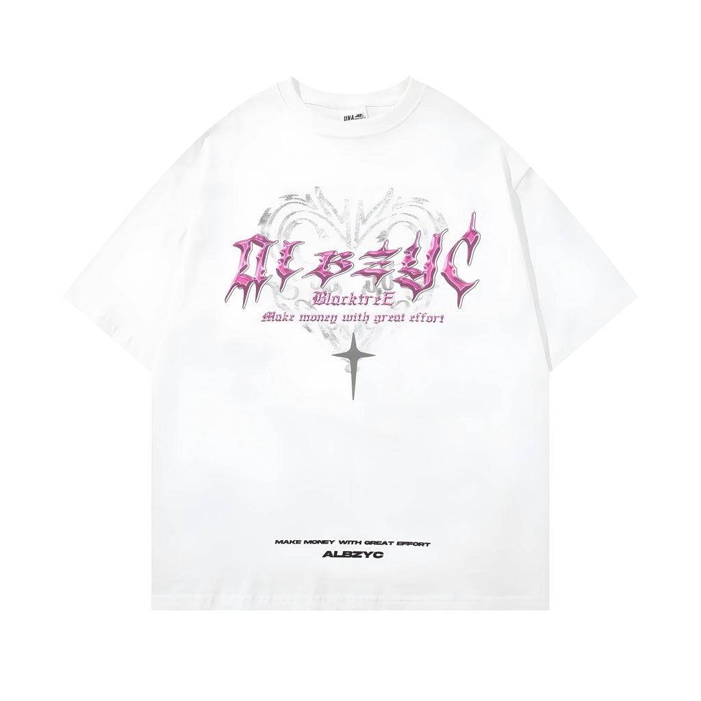 Men's black cotton t-shirt with printed retro design pattern, short sleeves, and loose fit