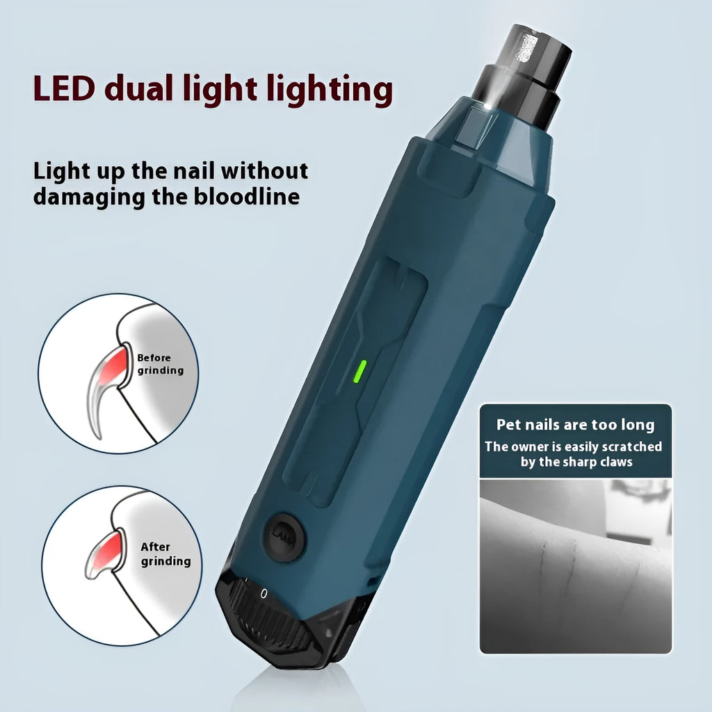Dark blue pet nail grinder with rotary knob speed control and LED light