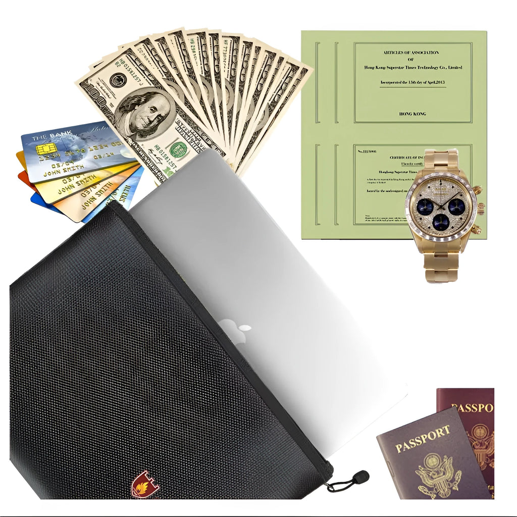 Black fire-proof document protection bag for legal contracts in three size options