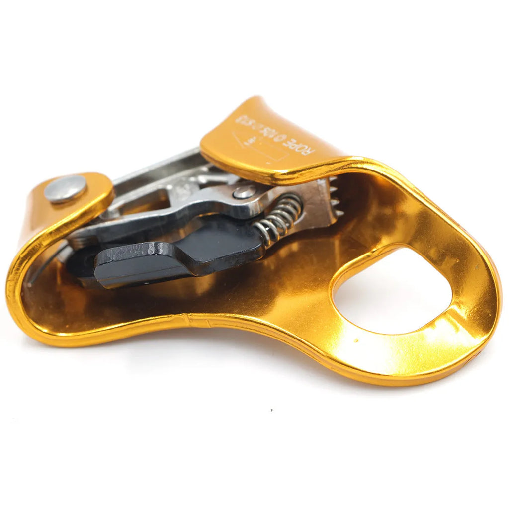 Yellow pre-abdominal ascender made from 7075 aluminium alloy for 8-13mm ropes with 150kg load capacity