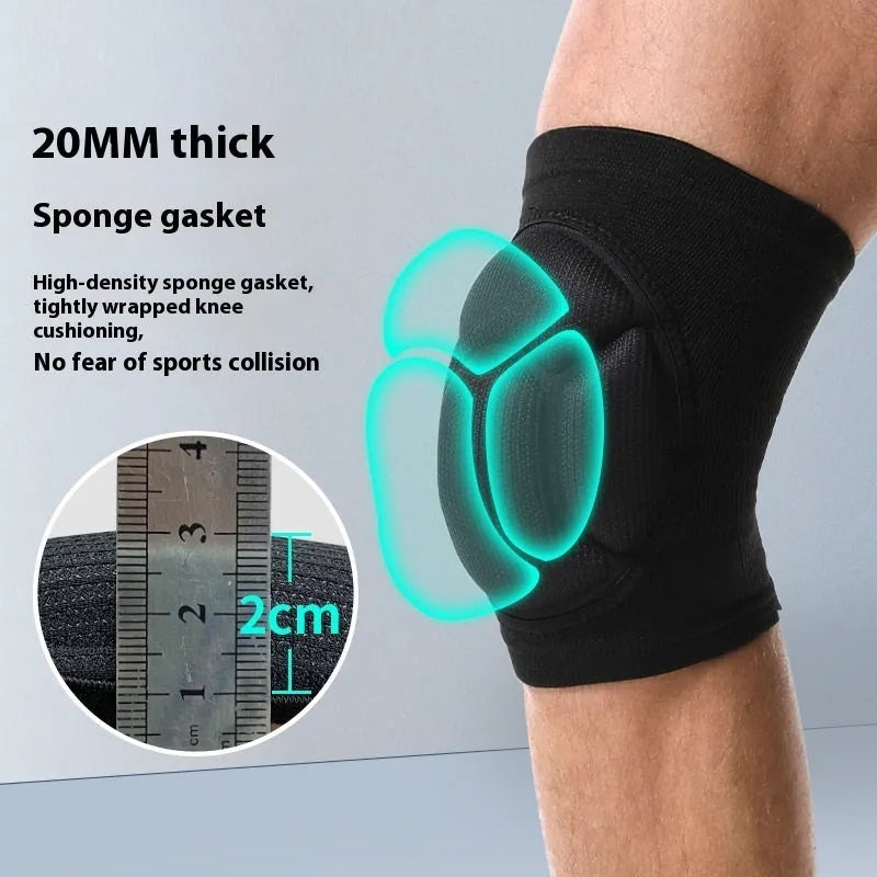 A pair of black and blue kneepads with thick sponge padding for dance and sports.