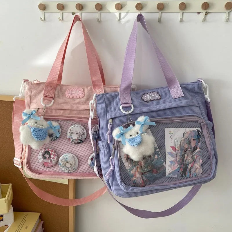 Large capacity transparent crossbody bag in beige with nylon build and single shoulder strap
