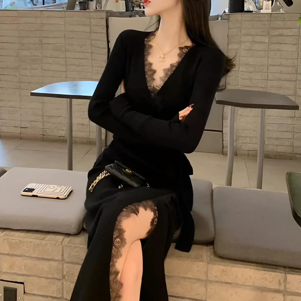Black women's slim fit woolen skirt with princess dress silhouette