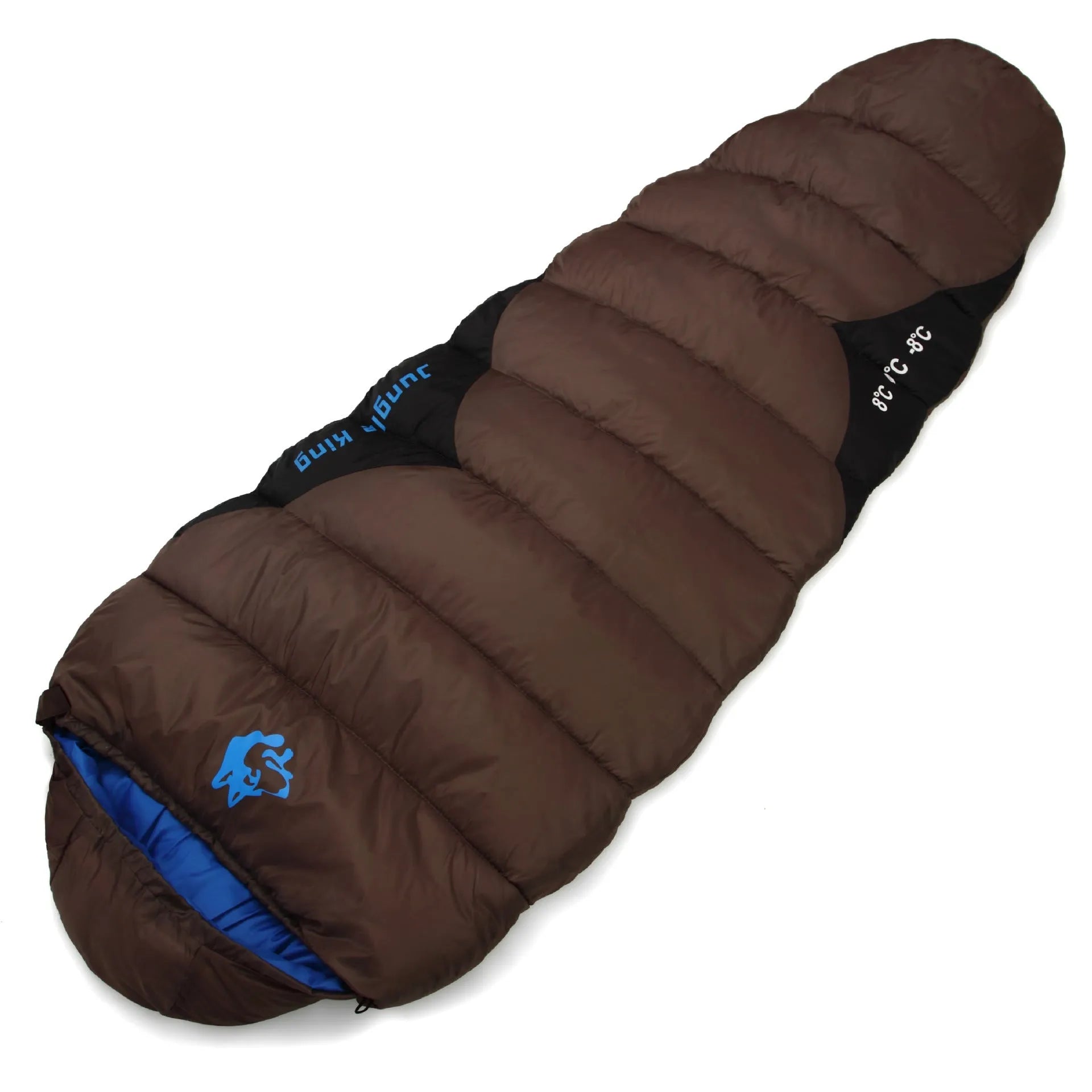Cotton camping sleeping bag in Army Green with its compression storage bag.