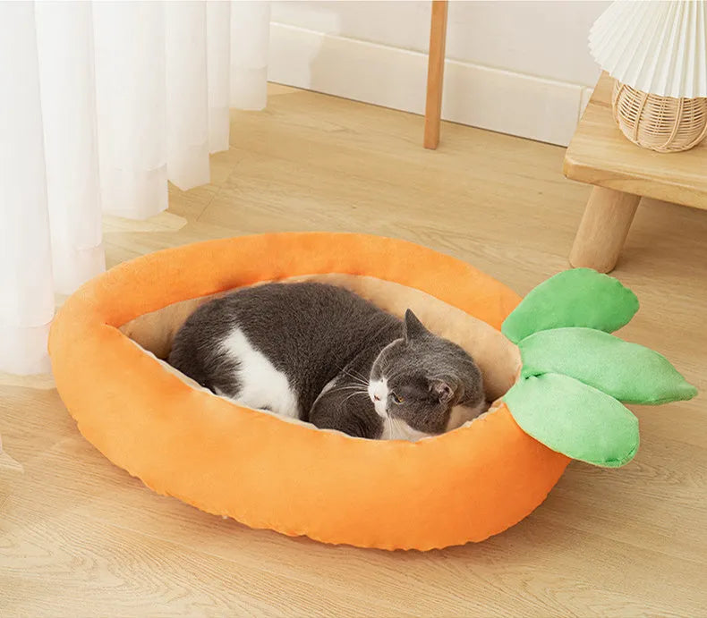 Carrot dog design pet nesting bed with soft blanket in M and L sizes for small and medium pets