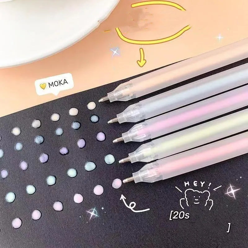 Plastic dispensing pen with cap in one of six colours: yellow, white, blue, green, pink or purple