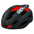 Matte black adult mountain bike helmet with coloured trim and integrated ventilation net, shown with adjustable head strap.