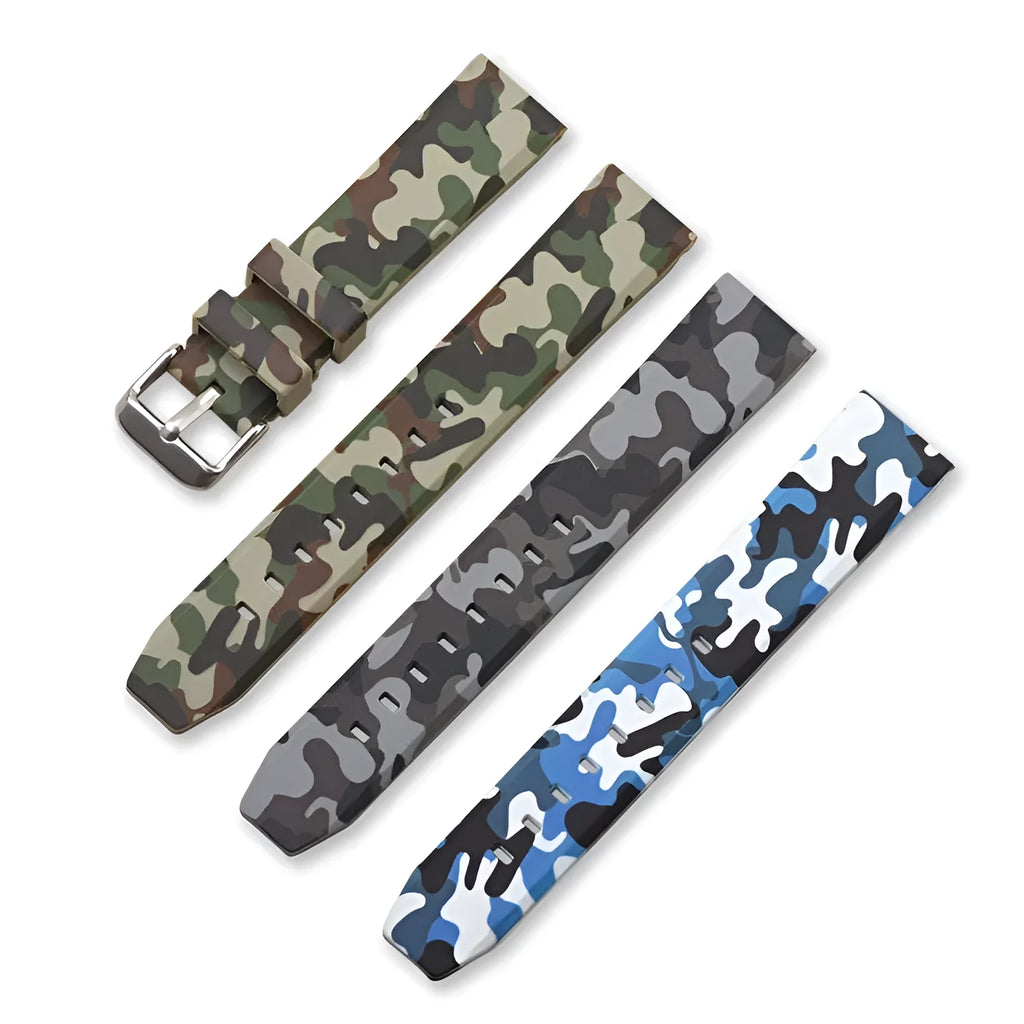 Green camouflage silicone watch strap with flat head lugs