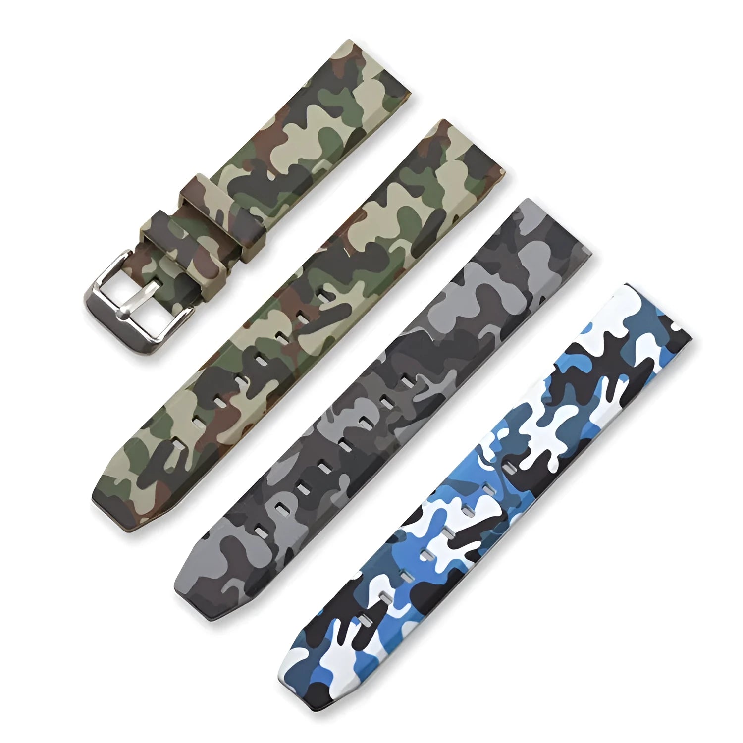 Green camouflage silicone watch strap with flat head lugs